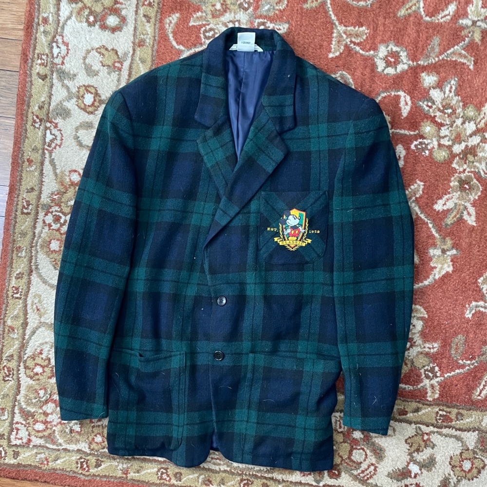 Vintage Disney Store 90s Mickey Mouse Green and Blue Plaid Men's Blazer Small